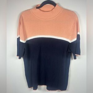 CJ Banks Peach and Navy colorblock Short Sleeve sweater mock neck size 2x
